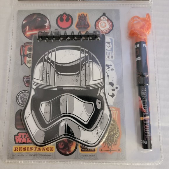 New Disney Star Wars 3 Piece Fun Set Note Pad Sticker Sheet Clip Pen with Rope - Picture 2 of 9